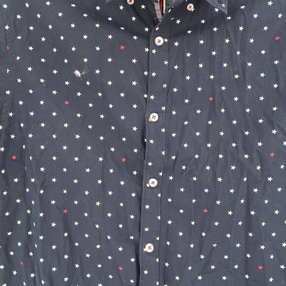 Denim & Flower Men's Slim Fit Casual Button Down Short Sleeve Shirt Stars Size L - Picture 2 of 10